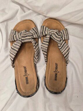 Minnetonka Woven Striped Slide Sandals Sz 4 Girls Womens Boho Flawed Slip On DIY